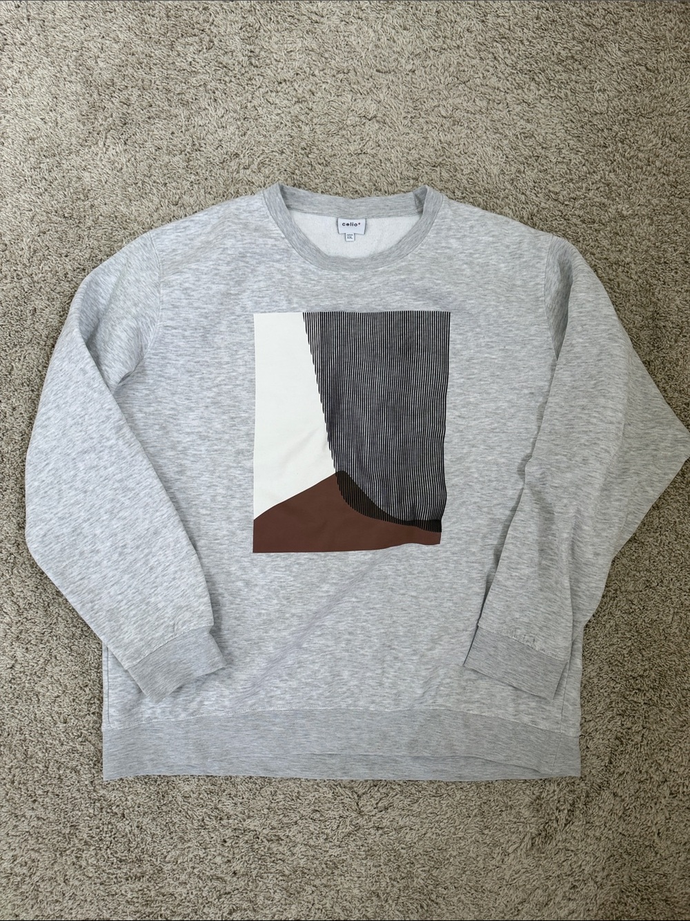 Casual Light Gray Crewneck Sweatshirt with Abstract Panel